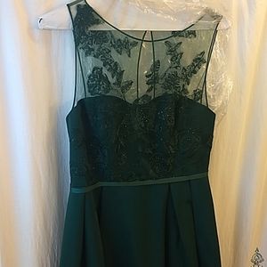 Oleg Cassini Appliqued Illusion Faille Dress